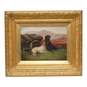 Antique Victorian Oil Painting of Hunting "Game Dogs" Scottish Highlands by Robert Cleminson