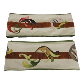 Vintage Green and Brown Cotton & Velvet Textile Borders - Set of 2