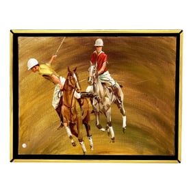 Vintage Unsigned American School Polo Painting, Unsigned, Circa 1970s