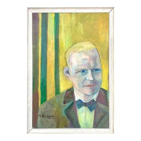 Vintage Signed Abstract Original Oil Portrait of Gentleman