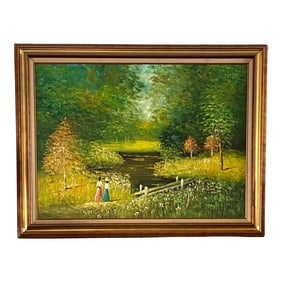 Vintage Impressionist Landscape Painting Framed & Signed
