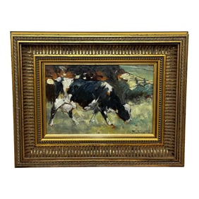 Early 20th Century Scottish Edwardian Animal Oil Painting of a Friesian Cow by George Smith, RSA
