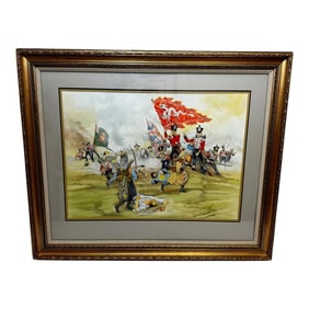 Large British Military Painting Battle Chusan Opium Wars Red Coats 55th Westmorland Assaulting Guard