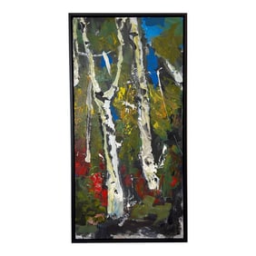 Birch Tree Abstract by Beverly Myers Modern Painter, School of Wolf Kahn