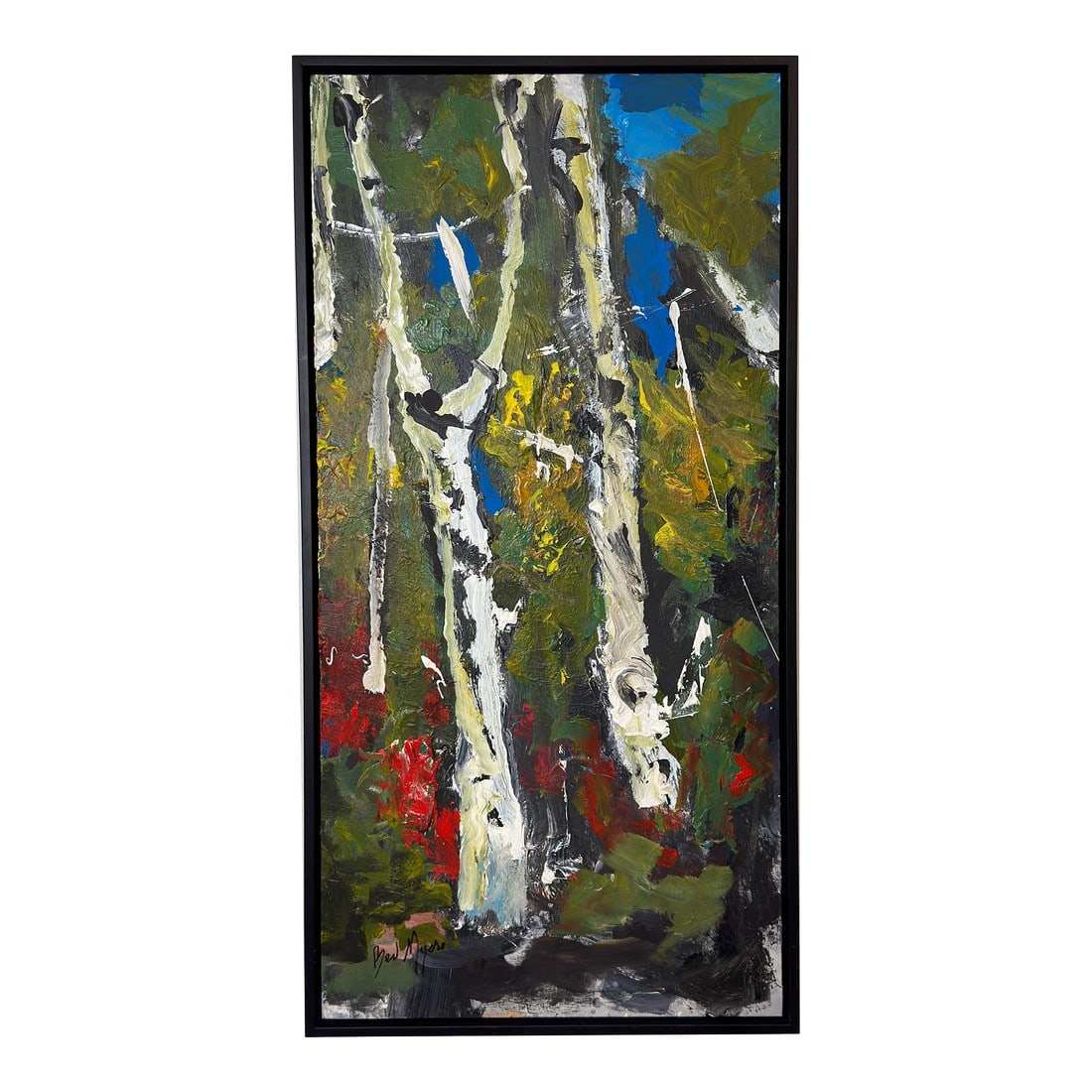 Birch Tree Abstract by Beverly Myers Modern Painter, School of Wolf Kahn: Birch Tree Abstract by Beverly Myers Modern Painter, School of Wolf Kahn USA, Post 2015 "Birch Tree Abstract" is a stunning example of Beverly Myers' mastery as a modern painter. A student of Wolf Kah
