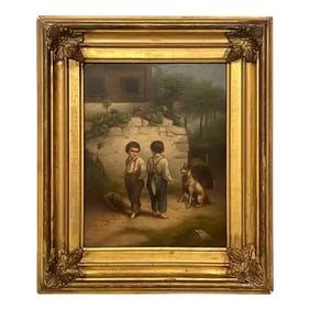 19th Century French Painting 'Backyard Fight', Unsigned