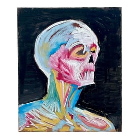 Vintage Boho Abstract Skull Oil Painting on Canvas