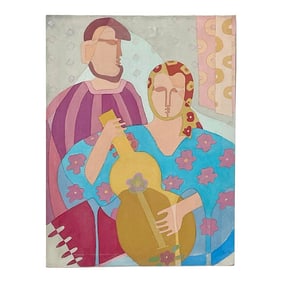 Vintage 20th Century Original Abstract Figural Oil on Canvas