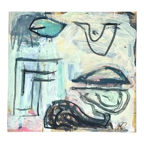 Vintage Abstract Mixed Media Painting on Canvas Signed by the Artist
