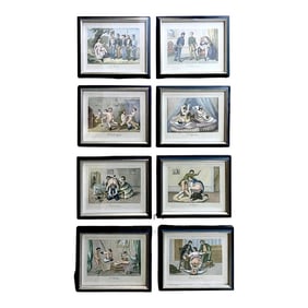 Baroque Style Erotic Prints of Compromised Aristocrats & Soldiers, I - Set of 8