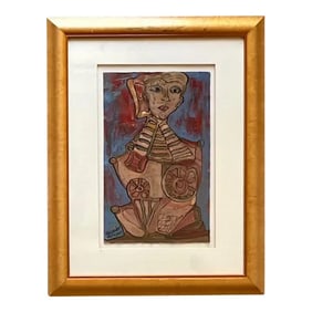 Vintage Boho Signed Original Oil Abstract Figural of Woman