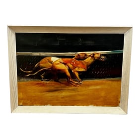 British Oil Painting Greyhound Animal Dogs Racing Signed John Skeaping