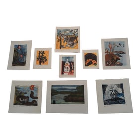 Collectors Gallery Wall Hand Painted Colorful Art - Set of 9