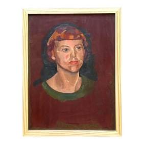 Vintage Boho Original Oil Portrait on Board