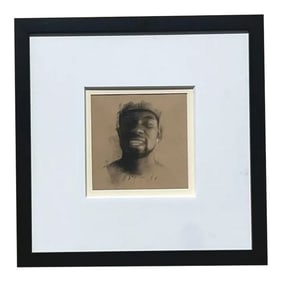 Vintage Boho Original Charcoal Sketch of Young Man