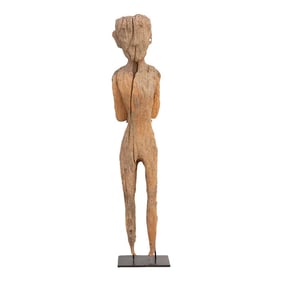 Antique Fossilized Wooden Asian Statue