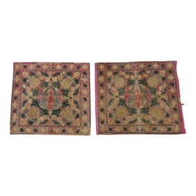 Antique Red and Gold Embroidered Textile Panels - Set of 2