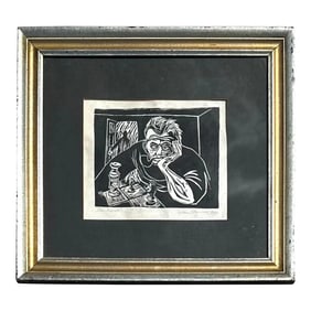 Vintage Boho Signed Monotone Block Print
