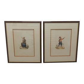 Framed Turkish Military Hand Colored Engravings - Set of 2