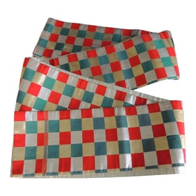 Long Asian Obi Sash in Red, Gold and Emerald Green Textile