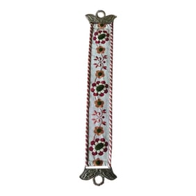 Vintage Miniature Embroidered Bell Pull With Brass Ornaments