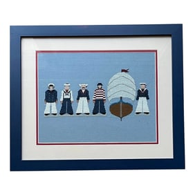 Late 20th Century Coastal Nautical Maritime Sailors Cross Stitch Framed and Matted