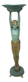 Vintage Polychromed Metal Art Deco Lady Statue by Everlite