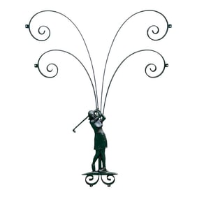 Hollywood Regency Wrought Iron Lady Golfer Exterior/Interior Wall Sculpture