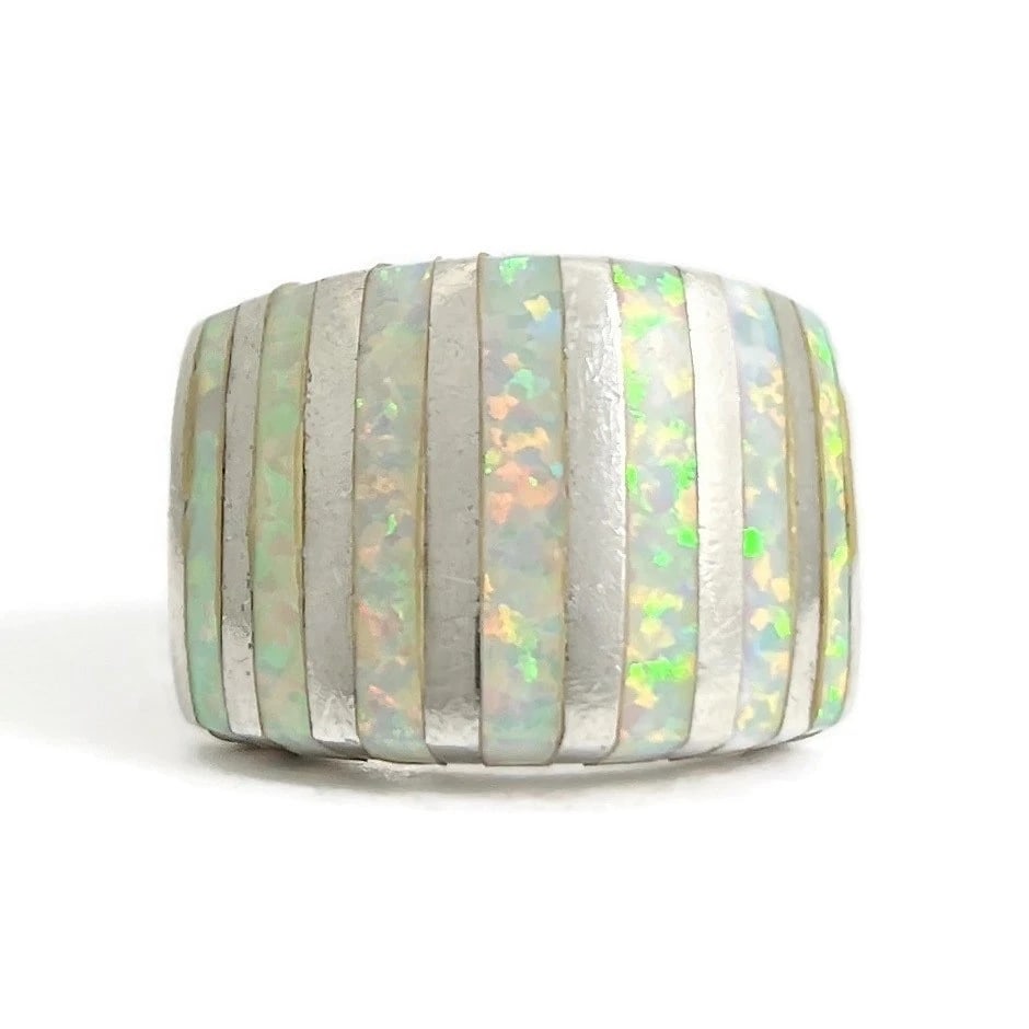 Vintage Wide Striped Opal Ring 925 Sterling Silver, 13.45 Grams (1 of 7)