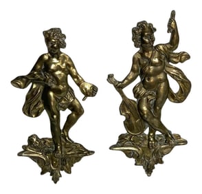 19th Century Antique French Bronze Appliques Depicting Art and Music - a Pair