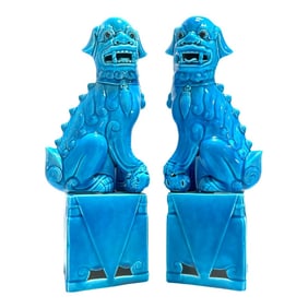 Large Chinese Export Turquoise Foo Dogs - a Pair