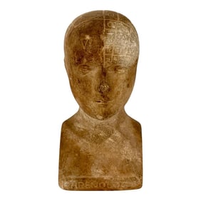 19th C. Diminutive Plaster Phrenology Head, Atribb. A.L. Vago London, C.1870