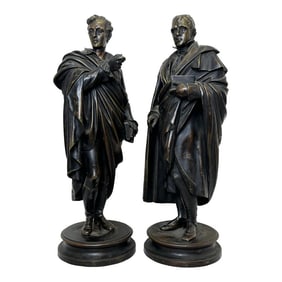 Pair Victorian Bronzes Novelist Poets Lord Byron & Sir Walter Scott Sculptures