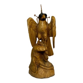 Carved Animal Life Size Hunting Bird Peregrine Falcon With Hoods Hunting Sculpture