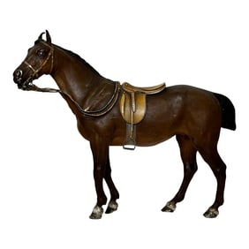 Early 1900s Victorian Austrian Small Cold Painted Bronze Sculpture Bay Hunter Horse by Franz Bergman