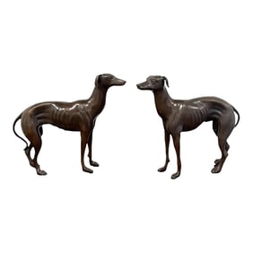 Mid 20th Century French Patinated Bronze Models of Whippets - a Pair