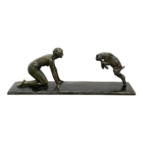 Girl and Jumping Goat' by Paul Silvestre, Susse Freres Foundry, France, C 1925