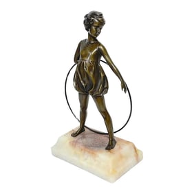 Hoop Girl' Art Deco Bronze Sculpture Signed Ferdinand Preiss (1882-1943)