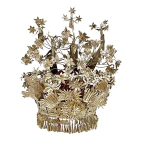Chinese Silver & Leather Theatre Opera / Wedding Tiered Phoenix Headdress, 1920s