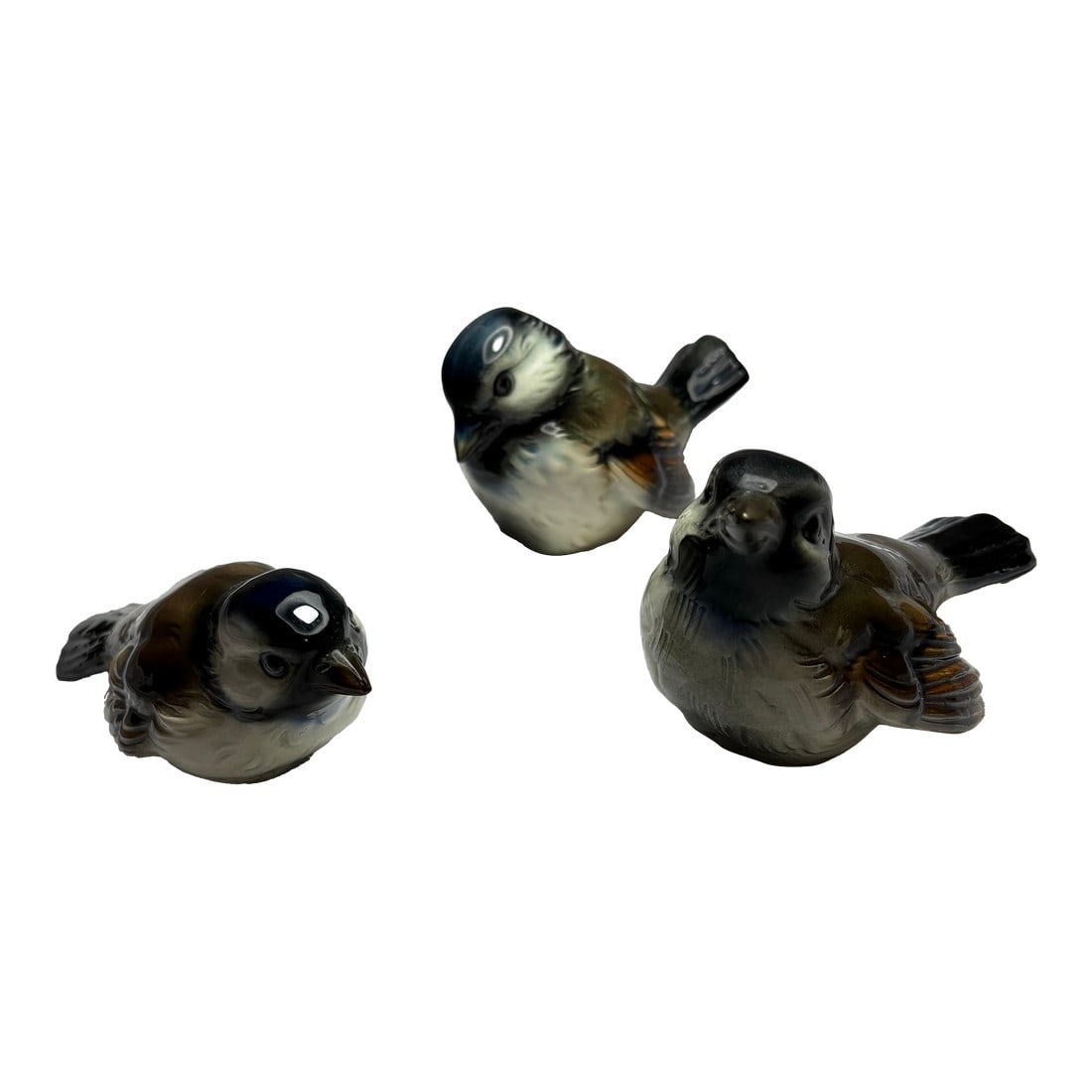 Vintage German Goebel Sparrow Birds W/Makers Mark on the Bottom of Each Sparrow/S3: Authentic set of 3 sparrow birds by the German Goebel Co. This trio were made to decorate your table. This set of Goebel vintage birds are dated on the bottom of each with a maker's marking initials o