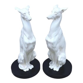 Mid 20th Century Hollywood Regency Black and White Whippets - a Pair