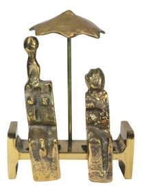 Mid 20th Century Modern Bronze "Rendez-Vous D'Amour" Abstract Original Figurative Polished Bronze Sc