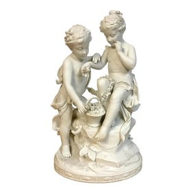 Mid 20th Century S√®vres Style Biscuit Grouping of Children With Flowers in Landscape