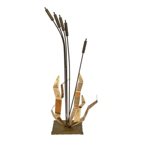 Mid-Century Modern Brutalist Curtis Jere Style Brass Cattails Sculpture