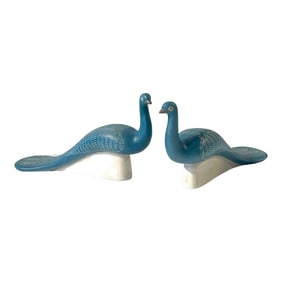 Blue Peacocks Sculptures, by Waylande Gregory - a Pair