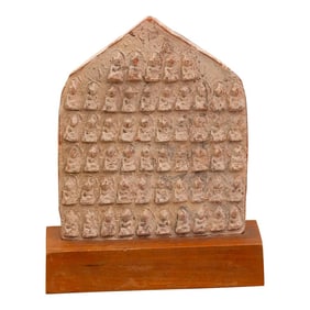 Terracotta Buddhist Votive Tablet on Custom Stand