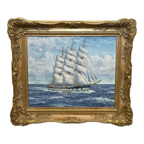 20th Century British Nautical Seascape Sailing Barque Ship Ross Shire Sailing by Clyde Estuary Frame