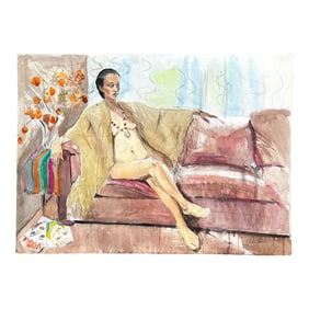 Mid 20th Century Vintage Boho Figural Oil on Canvas