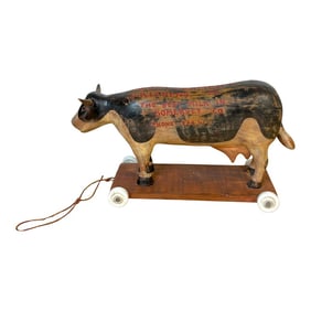 Folk Art Advertising IXL Creamery, 1944, Hand Carved Milk Cow Prize/ Trade Sign