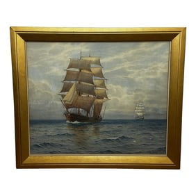 Circa 1900 Seascape Watercolour Painting of a Barque Sailing Ship by Samuel John Milton Brown